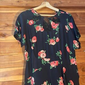 1940s silky floral dress XL - true vintage